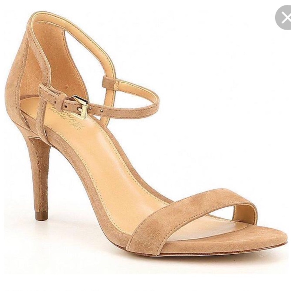 MICHAEL KORS SIMONE OPEN TOE SUEDE SANDALS, TAN, SIZE 10M‎